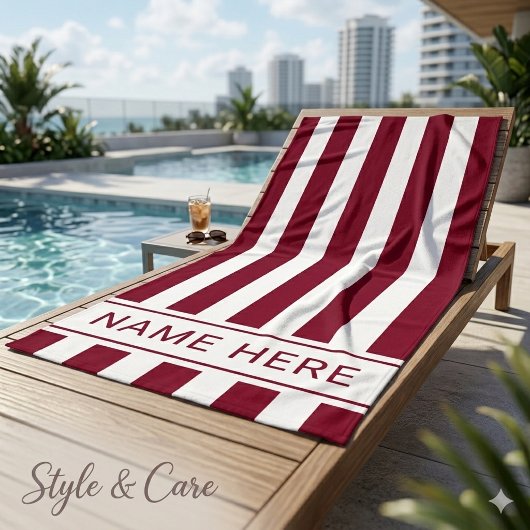 Burgundy with White Stripe Towel with Your Name ビーチタオル