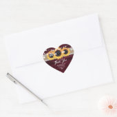 Burgundy Wood Burlap Lace Sunflower Wedding Favor ハートシール (封筒)