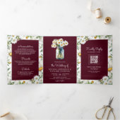 Burgundy Wood Daisies Mason Jar QR Code Wedding 三つ折り招待状 (内部)
