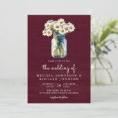 Burgundy Wood Daisies Mason Jar QR Code Wedding 招待状 (スタンド正面)