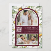 Burgundy Wood Daisies Mason Jar QR Code Wedding 招待状 (裏面)