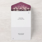 Burgundy Wood String Lights Photo 結婚's オールインワン招待状 (外側)