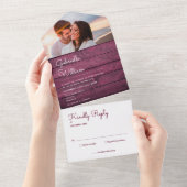 Burgundy Wood String Lights Photo 結婚's オールインワン招待状 (貼ってはがせる)