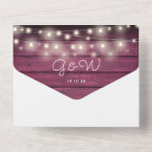 Burgundy Wood String Lights Photo 結婚's オールインワン招待状 (裏面)