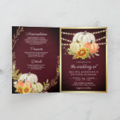 Burgundy Wood Sunflower Pumpkin QR Code Wedding 招待状 (内部)