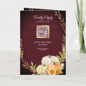 Burgundy Wood Sunflower Pumpkin QR Code Wedding 招待状 (裏面)