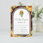Burgundy Wood Sunflowers Mason Jar Arch Wedding 出欠カード (スタンド正面)