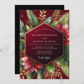 Burgundy Woodland Winter Wedding 招待状 (正面/裏面)