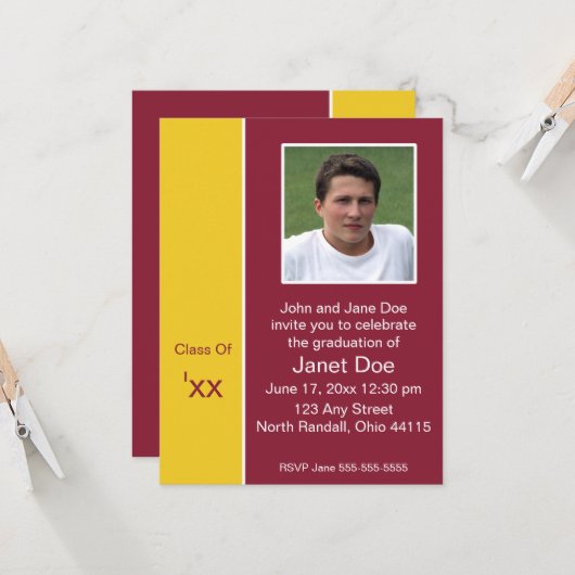 Burgundy & Yellow卒業写真のお知らせ 招待状 (正面/裏面インサイチュ)