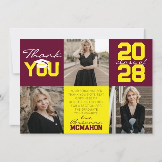 Burgundy & Yellow 3写真卒業 招待状 (正面)