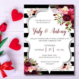 Burguny Template Invitación boda rojo borgoña 招待状