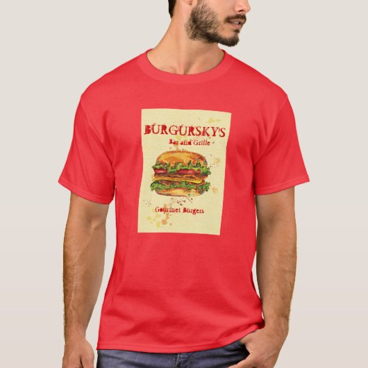 BURGURSKYのグルメ向きのハンバーガー Tシャツ (正面)
