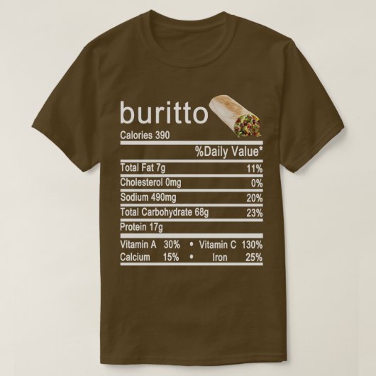 Buritto Nutrition Factsラベル Tシャツ (デザイン正面)