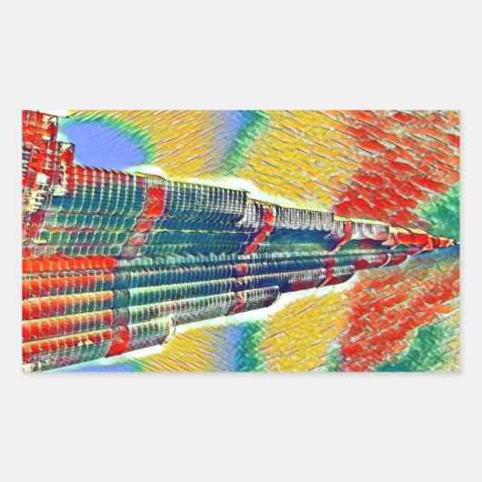 BurjカラフルなKhalifaの多彩な絵画 長方形シール (正面)