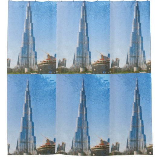 Burj Khalifaのドバイの絵画 シャワーカーテン (正面)
