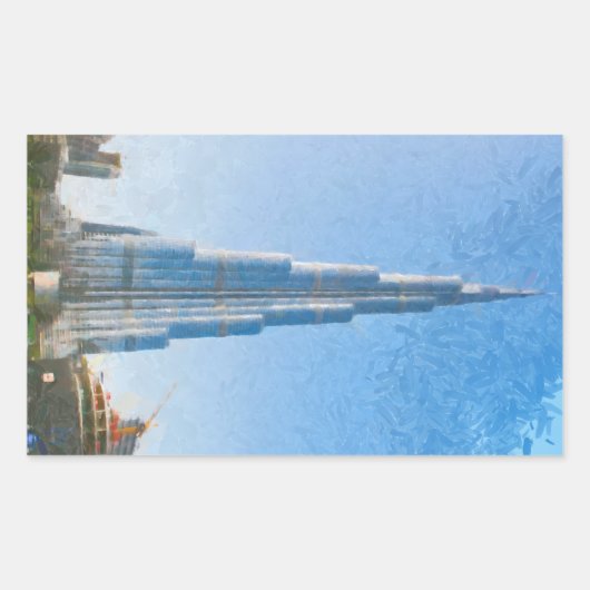 Burj Khalifaのドバイの絵画 長方形シール (正面)