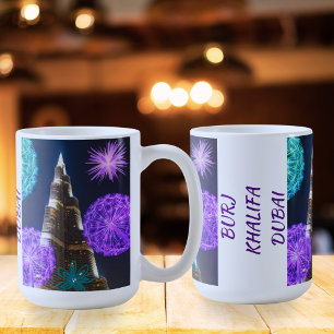 Burj Khalifa照明付き花ドバイUAE コーヒーマグカップ