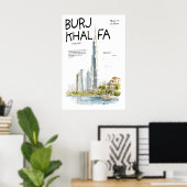 Burj Khalifa Poster  Dubai UAE Skyline  Modern ポスター (ホームオフィス)
