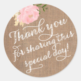 Burlapありがとうステッカー、Shabbyありがとう好意 ラウンドシール