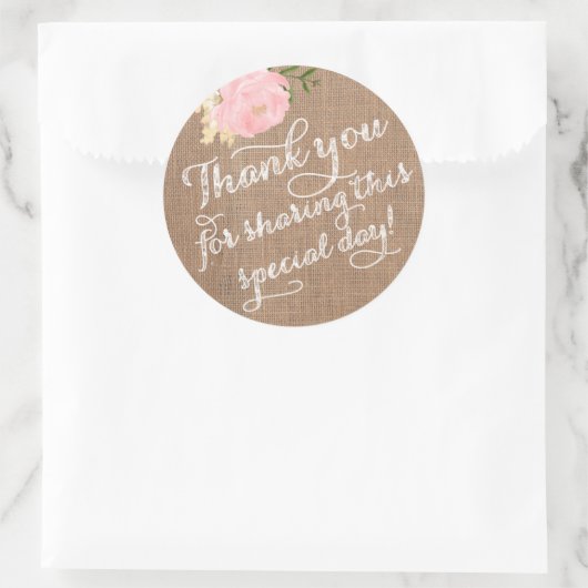 Burlapありがとうステッカー、Shabbyありがとう好意 ラウンドシール (バッグ)