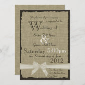 BurlapおよびBows素朴結婚の 招待状 (正面/裏面)