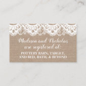 BurlapおよびLaceレジストリ挿入カード素朴、 名刺 (正面)