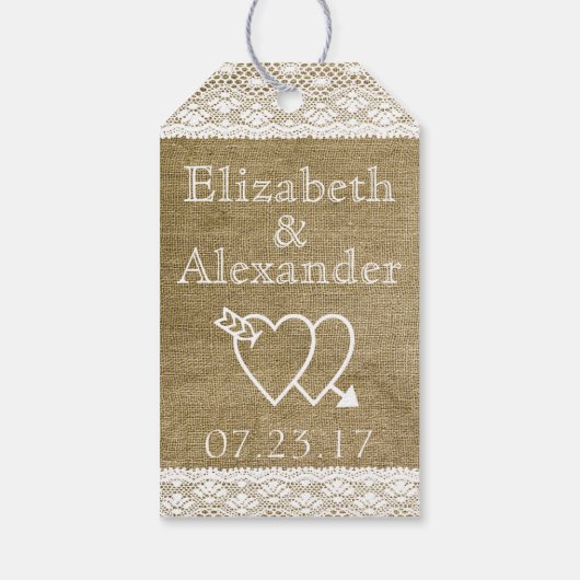 BurlapおよびLaceヴィンテージの文字盤 ギフトタグ (裏面)
