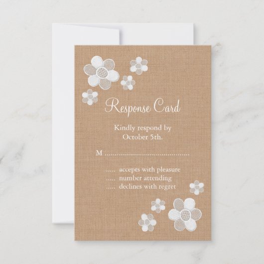 Burlapかわいらしに花をレースRSVP 出欠カード (正面)
