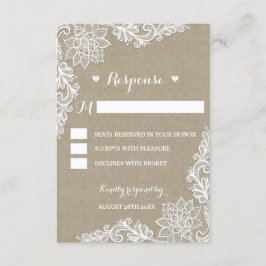 Burlapとフローラレース結婚のRSVP素朴カード 出欠カード