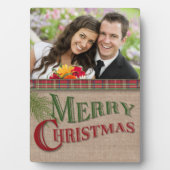 Burlapと赤い格子模様クリスマスフォトプラーク フォトプラーク (正面)