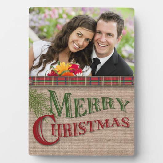 Burlapと赤い格子模様クリスマスフォトプラーク フォトプラーク (正面)