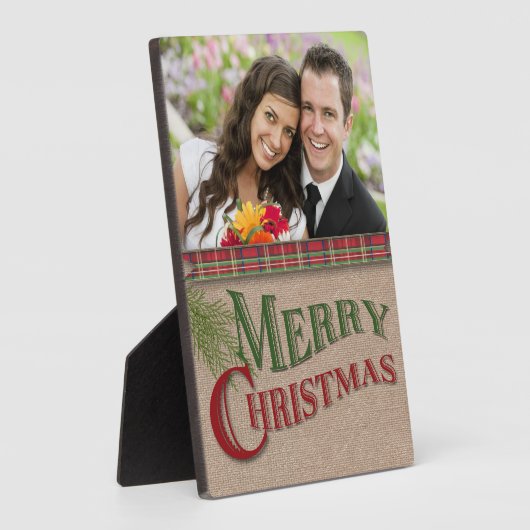 Burlapと赤い格子模様クリスマスフォトプラーク フォトプラーク (側面)