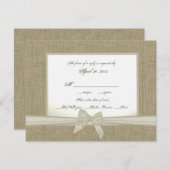 BurlapとBowウェディング素朴RSVP 出欠カード (正面/裏面)