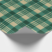 BurlapとGreen Plaidのクリスマス ラッピングペーパー (角)