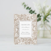 BurlapとLaceのエレガント日付の保存 案内ポストカード (スタンド正面)