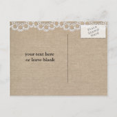 BurlapとLaceの素朴日付の保存 案内ポストカード (裏面)
