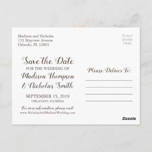 BurlapとLace日付はがきを保存素朴、 ポストカード (裏面)