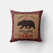 BurlapとPlaidのキャビンへようこそ クッション (裏面)