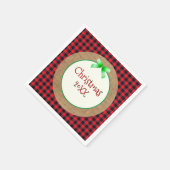BurlapとRed Buffalo Plaidの日付クリスマス スタンダードカクテルナプキン (角)