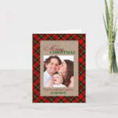 BurlapとRed Plaidクリスマスフォトカード シーズンカード (正面)