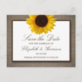 Burlapに素朴ある国産ひまわり日付を保存 ポストカード (正面)