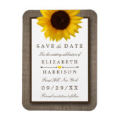 Burlapに素朴ある国産ひまわり日付を保存 マグネット (縦)