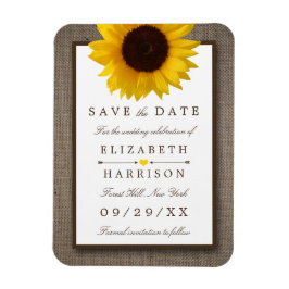 Burlapに素朴ある国産ひまわり日付を保存 マグネット