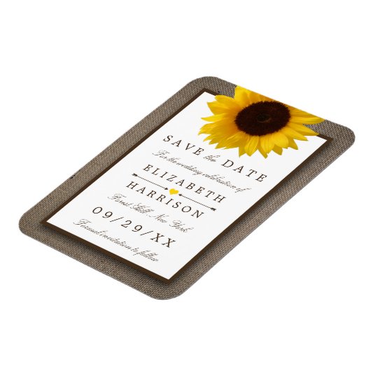 Burlapに素朴ある国産ひまわり日付を保存 マグネット (左側)