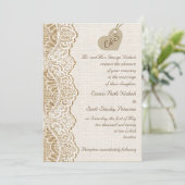 Burlapのホワイトレースと段ボール結婚ハート 招待状 (スタンド正面)