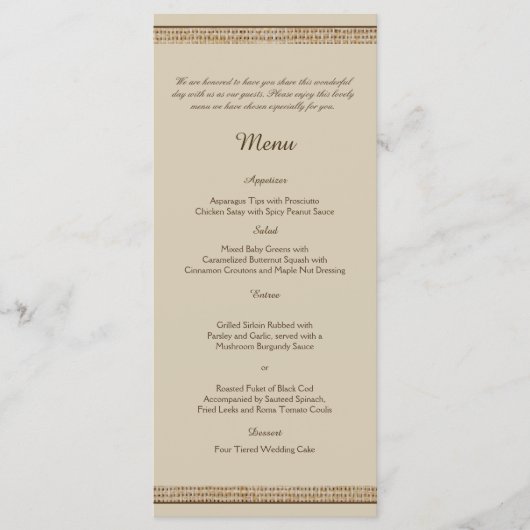 Burlapのメニュー結婚のオークツリー メニュー (正面)