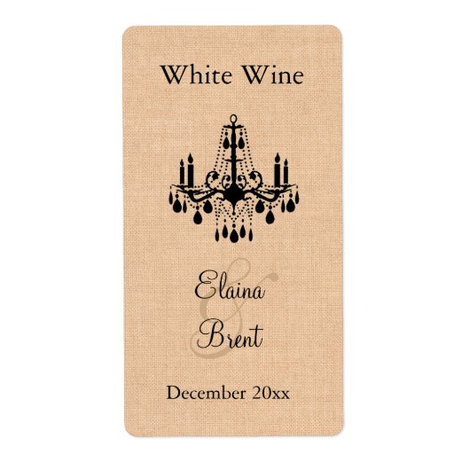 Burlapのワインラベルに結婚シャンデリアを貼る ラベル (正面)