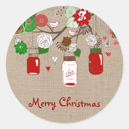 BurlapのCountry Mason Jar Christmas フェイク Sticker ラウンドシール (正面)