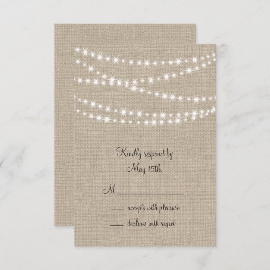 BurlapのTwinkle Lightsの下RSVP 出欠カード (正面/裏面)