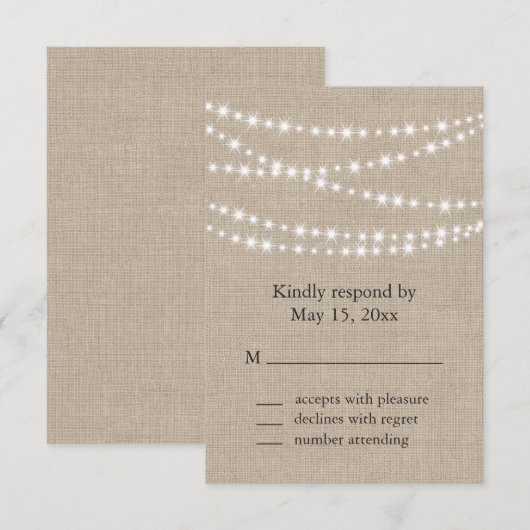 BurlapのTwinkle Lightsの下RSVP 招待状 (正面/裏面)